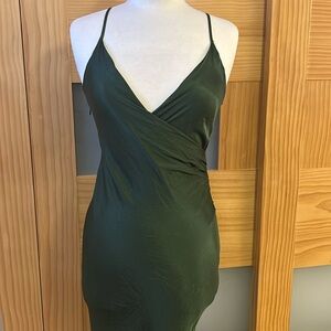 ZARA green satin midi dress